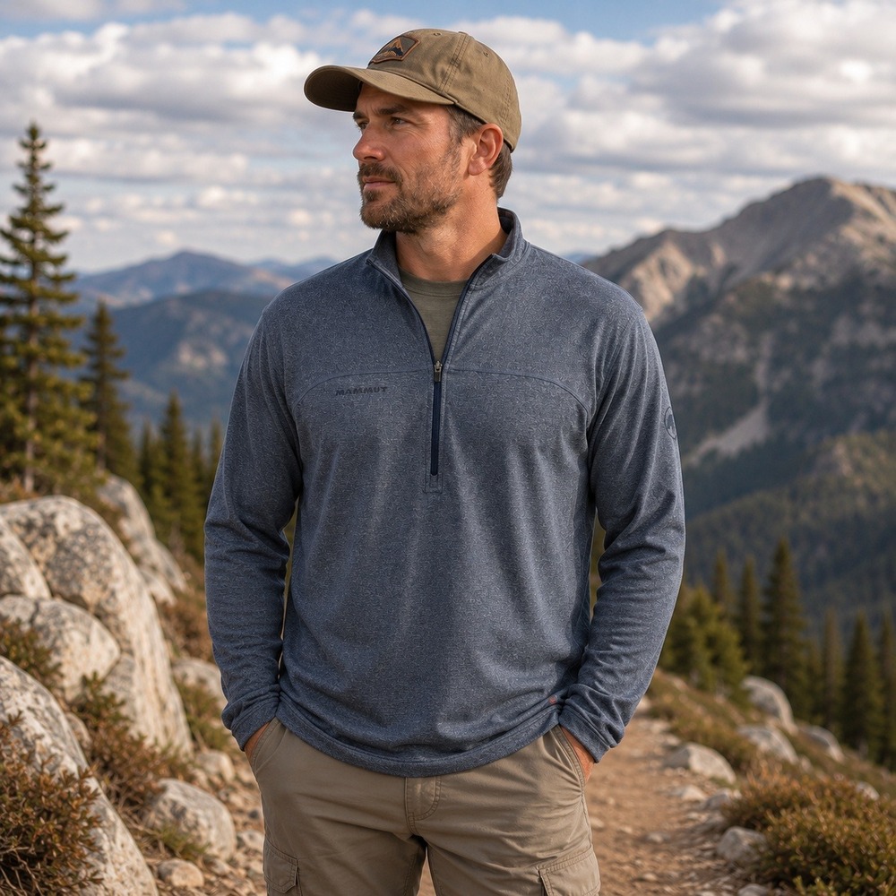 Mammut Mens Wool Blend Lightweight Pullover Sz L Gray Quarter Zip Hiking Outdoor